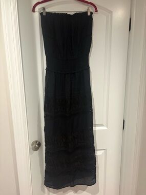 Elan Black Strapless Maxi Dress with Crochet Insets
